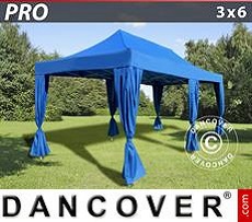 Tenda per feste PRO 3x6m Blu, incl. 6 tendaggi decorativi