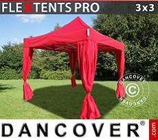 Tenda per feste  PRO 3x3m Rosso, incl. 4 tendaggi decorativi