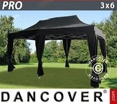 Tenda per feste PRO 3x6m Nero, incl. 6 tendaggi decorativi