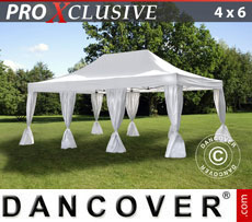 Tenda per feste PRO 4x6m Bianco, incl. 8 tendaggi decorativi