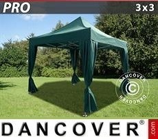 Tenda per feste PRO 3x3m Verde, incl. 4 tendaggi decorativi