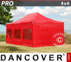 Tenda per feste PRO 4x6m Rosso, inclusi 8 fianchi