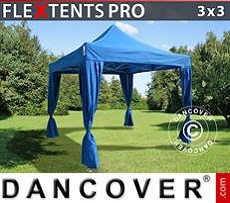 Tenda per feste PRO 3x3m Blu, incl. 4 tendaggi decorativi